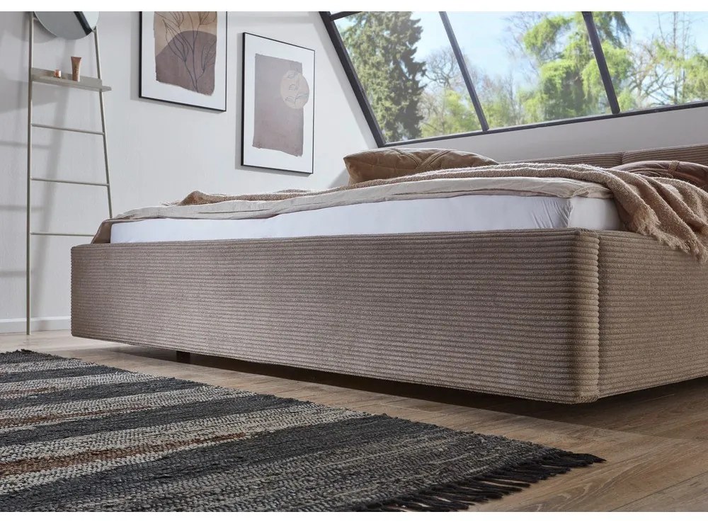 Világosbarna kárpitozott franciaágy ágyrács nélkül 160x200 cm Cube – Meise Möbel