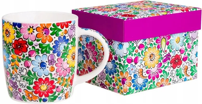 Hania bögre kávéhoz és teához, dobozban – 360 ml, opolski fehér mintával