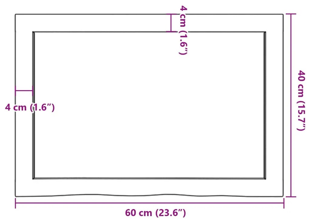 sötétbarna kezelt tömör fa fürdőszobai pult 60x40x(2-4) cm