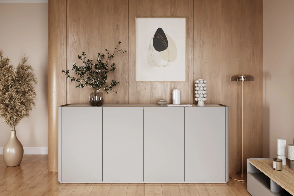 Elivo négyajtós komód 200 cm - kasmír / olajozott tölgy