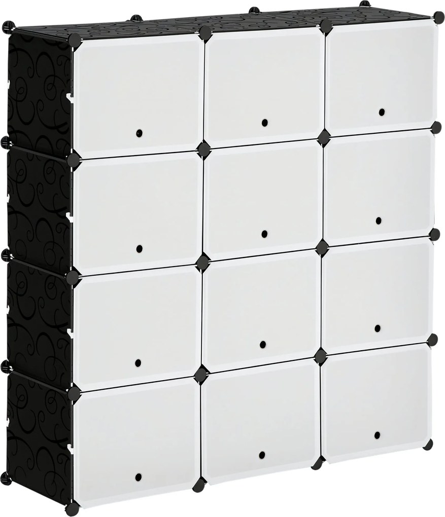 HOMCOM DIY Polcrendszer 12 Kockával - Rakható DIY Kocka Rendszer Cipőszekrény Tároló Szekrény Polc Ruhásszekrény Könyvekhez, Játékokhoz, Cipőkhöz Műan