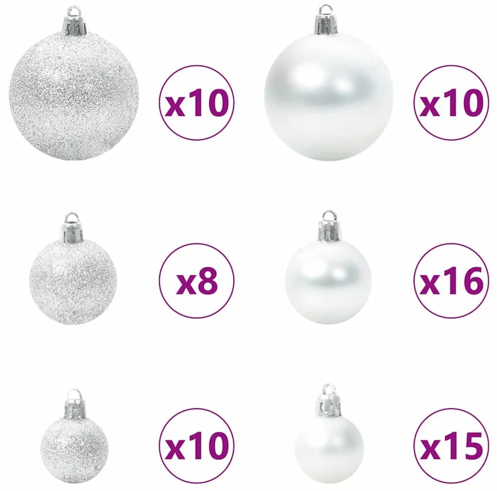 Karácsonyi Díszgömb Készlet 300 LED-del 120 pcs Ezüst Műanyag