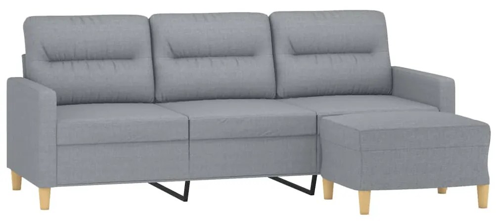 vidaXL 3 személyes világosszürke szövet kanapé lábtartóval 180 cm