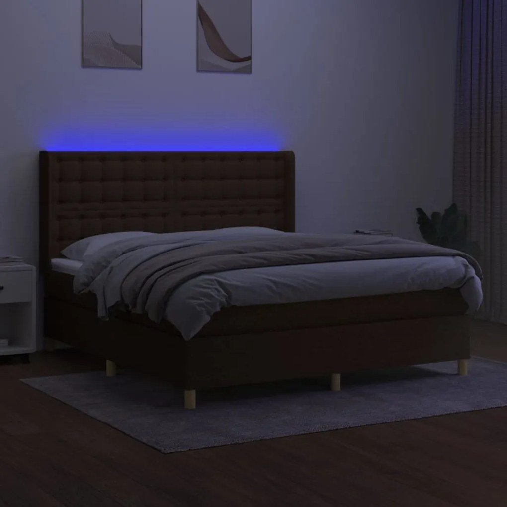 barna szövet rugós és LED-es ágy matraccal 160x200 cm