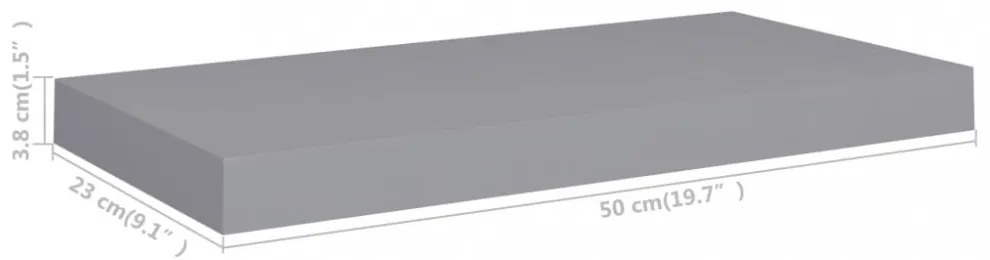 2 db szürke MDF fali polc 50 x 23 x 3,8 cm