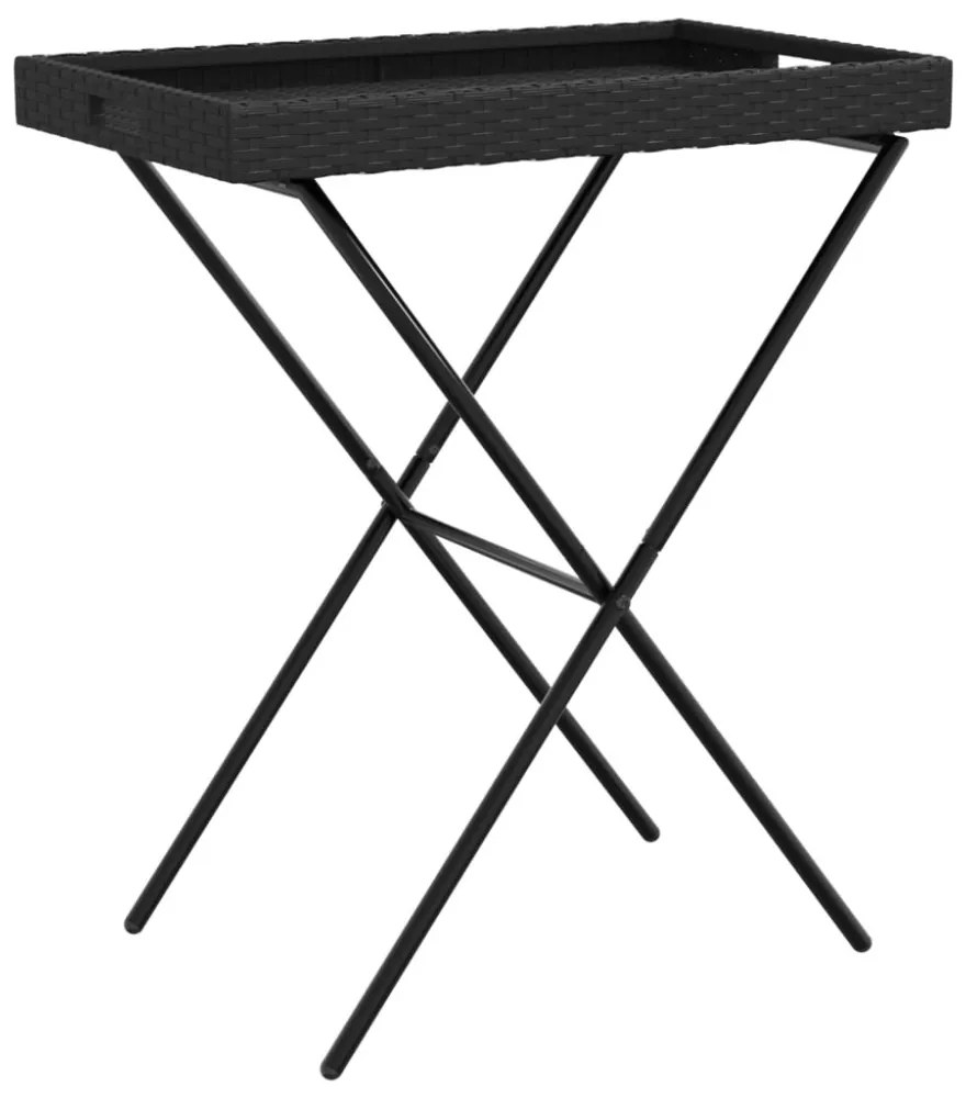 fekete összecsukható polyrattan tálcaasztal 65 x 40 x 75 cm