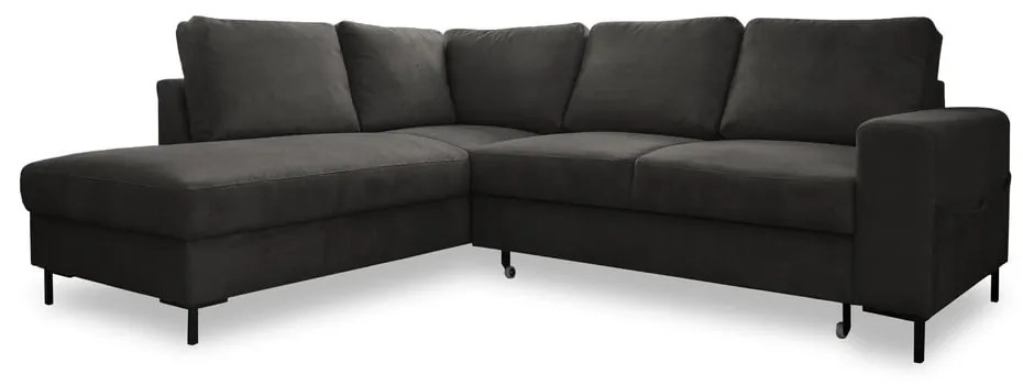 Sötétszürke kordbársony kinyitható sarokkanapé (bal oldali) Lofty Lilly – Miuform
