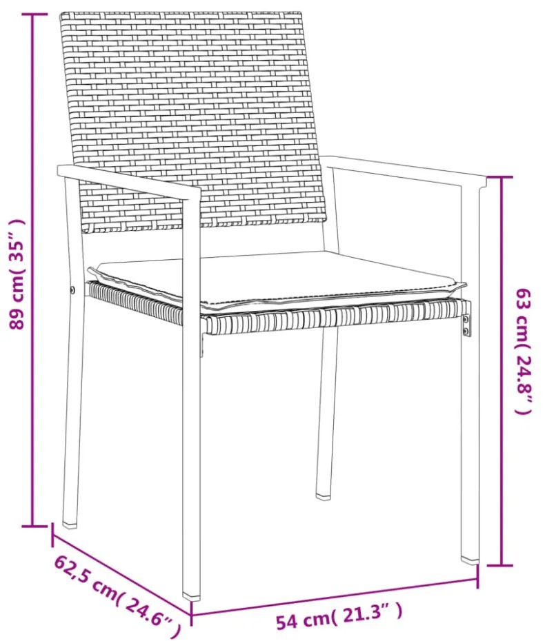 4 db fekete polyrattan kerti szék párnával 56x62,5x89 cm