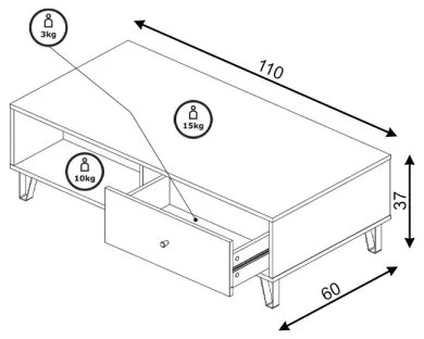 Dohányzóasztal SULA craft tölgy/fekete