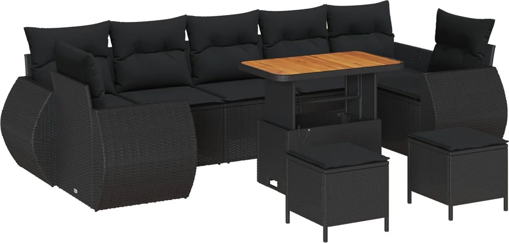 vidaXL Kerti Kanapé Szett 10 pcs Fekete polirattan