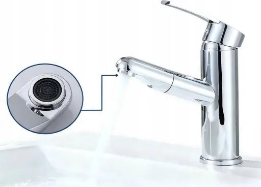 Mosdó csaptelep kihúzható króm tömlő flexibilis csaptelep