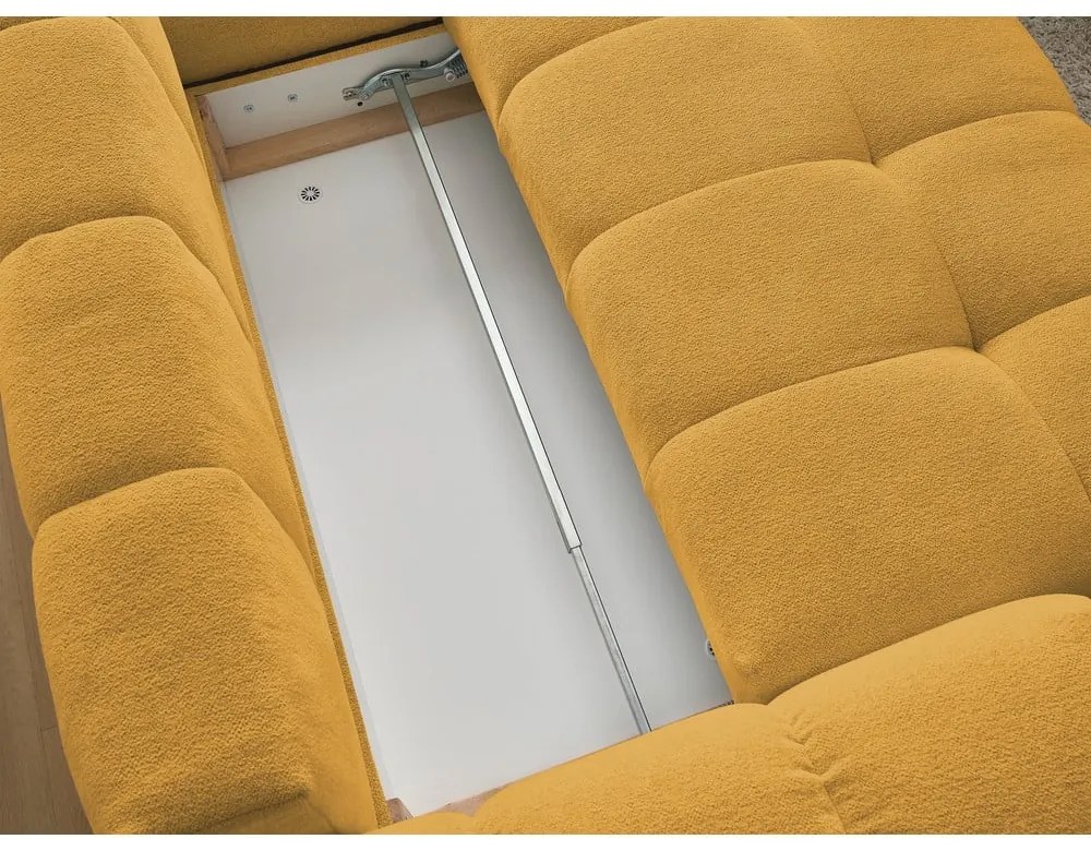 Mustársárga zsenília kinyitható-tárolóhelyes sarokkanapé (jobb oldali-L alakú) Everest – Bobochic Paris