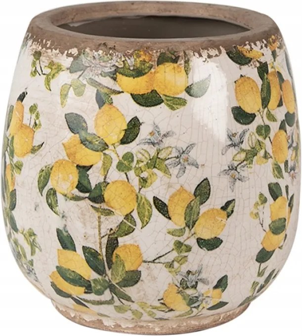 Bézs kerámia virágcserép citromokkal Szicília 13x13 cm