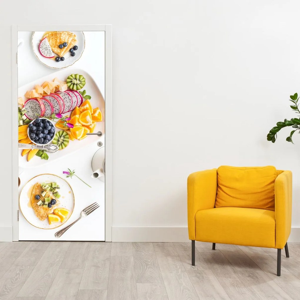 Fotótapéta ajtóra - Gyümölcsös tányér az asztalon (95x205cm)