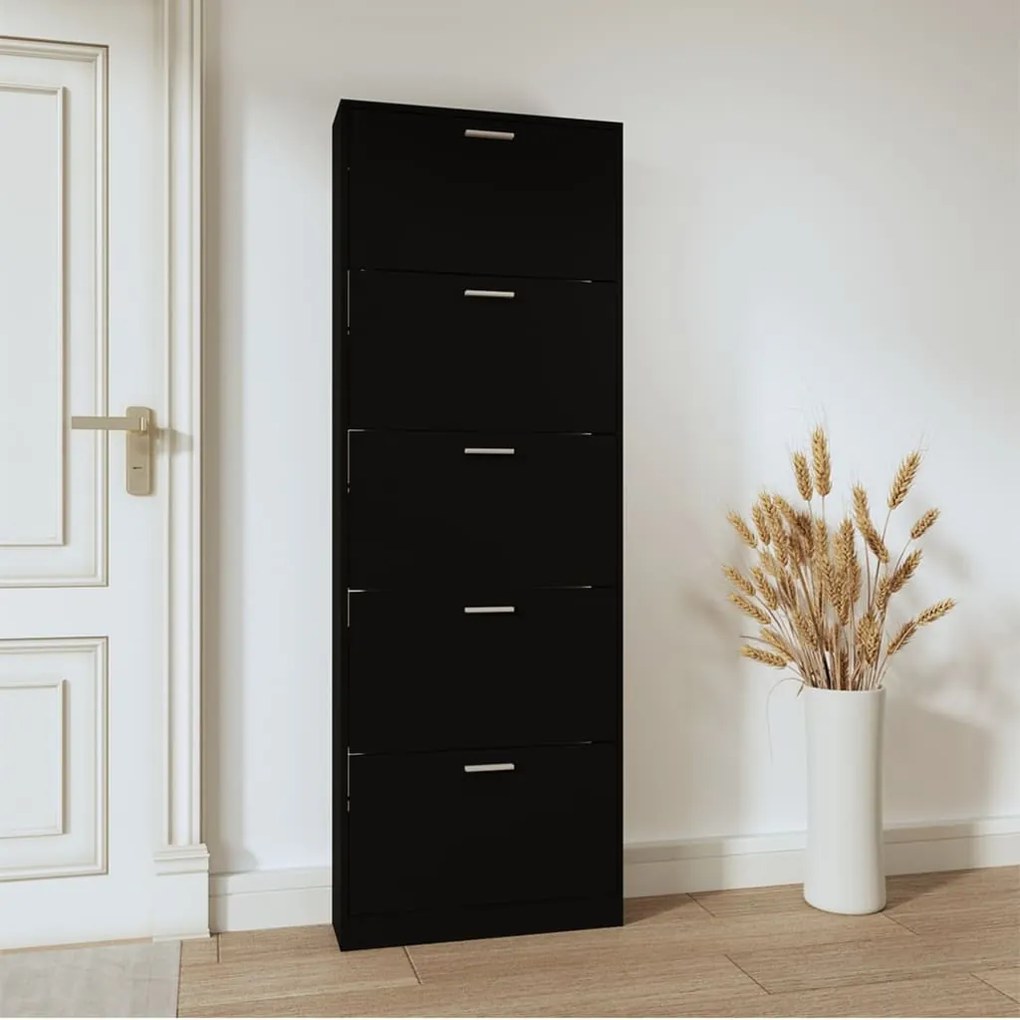 fekete szerelt fa cipősszekrény 59 x 17 x 169 cm
