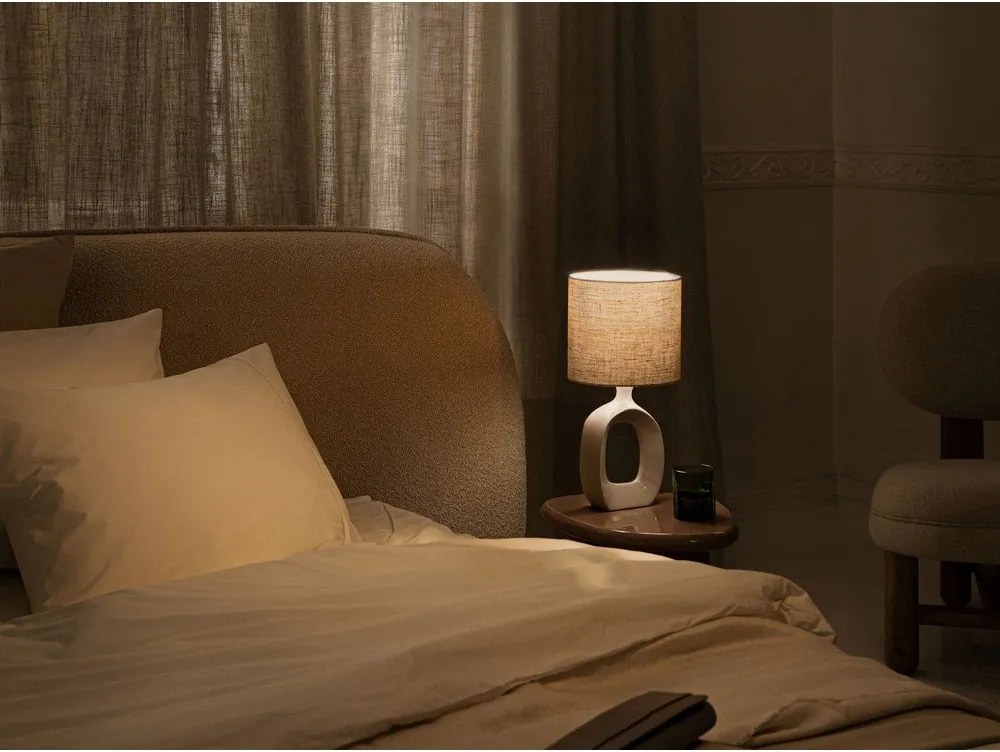 Bézs kárpitozott ágyneműtartós franciaágy ágyráccsal 200x200 cm Ovalo – Micadoni