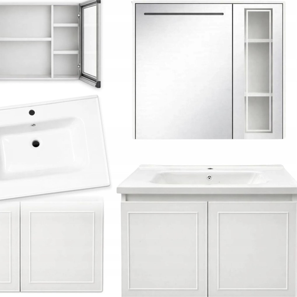 Fürdőszoba szekrény szett Mosdó tükör akasztós modern Cleania