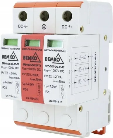 3P DC 1000V T2 Osztályú Túlfeszültség-levezető Bemko Gázszikrával