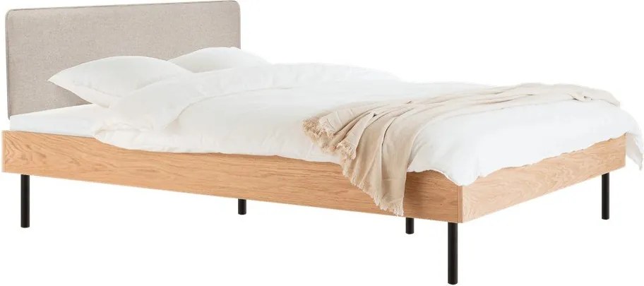 Natúr színű kárpitozott-forgácslemez franciaágy ágyráccsal 180x200 cm tölgyfa dekorral Streiko – noo.ma