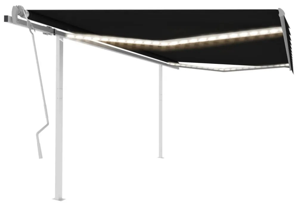 antracitszürke kézzel kihúzható LED-es napellenző 4x3 m
