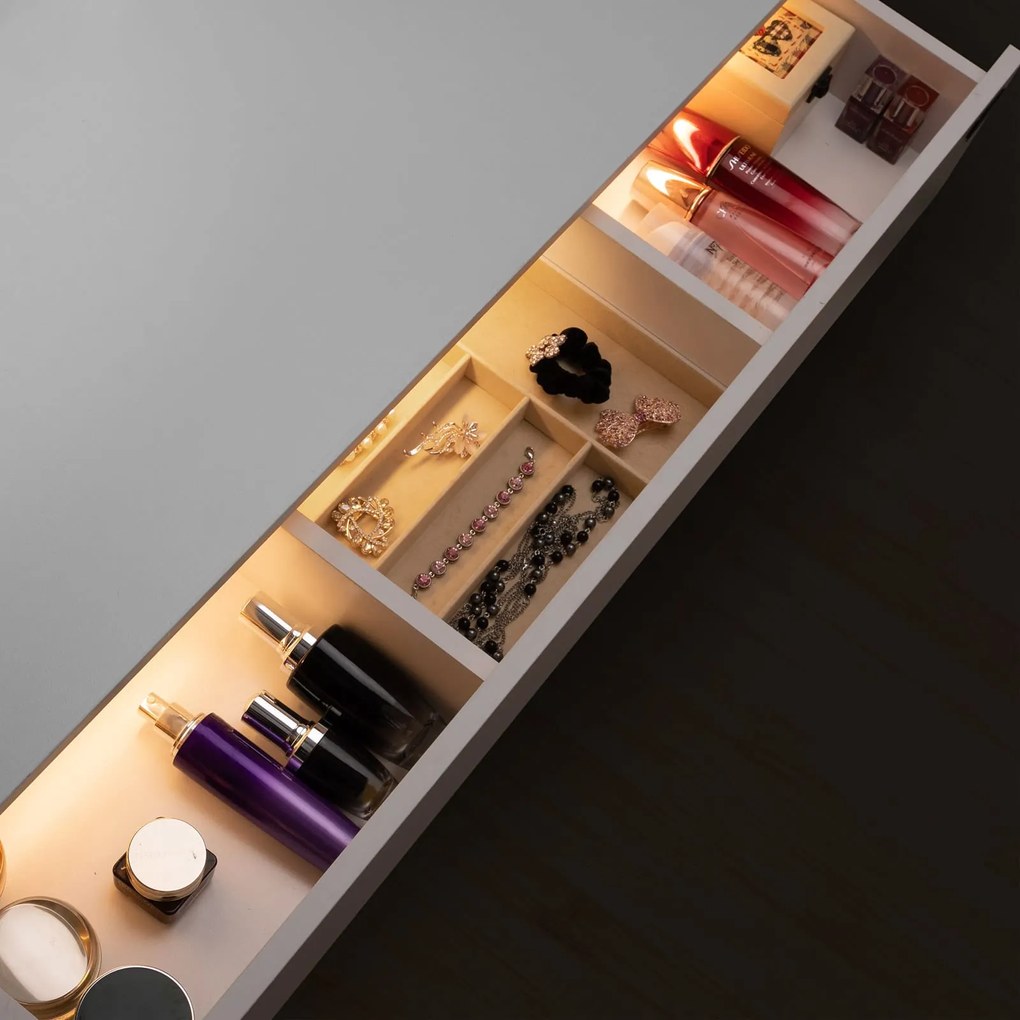 LUCIA fésülködőasztal világítással, 108x40x140cm, fehér Jurhan