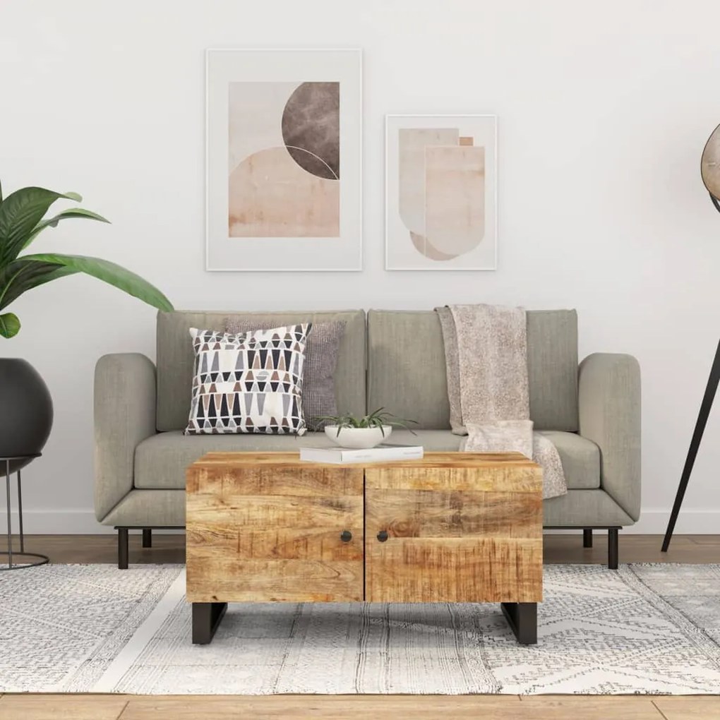 Tömör mangófa és szerelt fa dohányzóasztal 80 x 50 x 40 cm