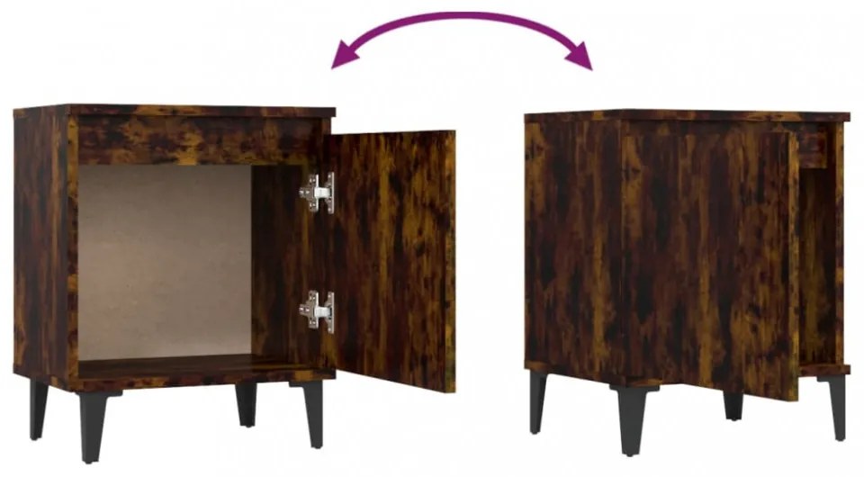 füstös tölgyszínű éjjeliszekrény fémlábakkal 40 x 30 x 50 cm