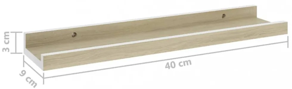 2 db fehér és sonoma tölgy színű fali polc 40 x 9 x 3 cm