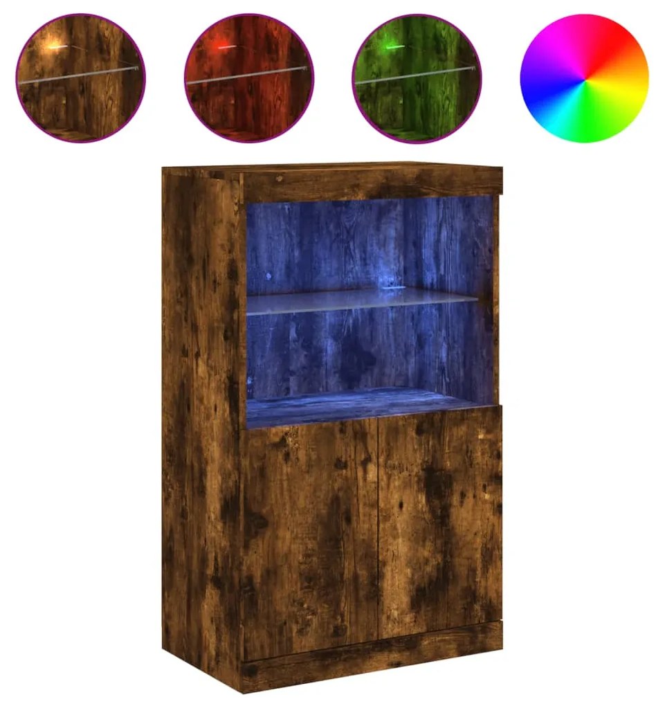 füstös tölgy színű tálalószekrény LED-ekkel 60,5 x 37 x 100 cm