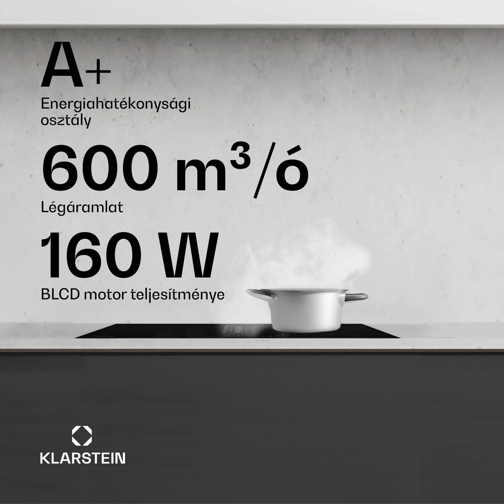 Klarstein AirJet 72 Down Air System, indukciós tűzhely + DownAir-páraelszívó,10 000 W, 446 m³/h, Boost