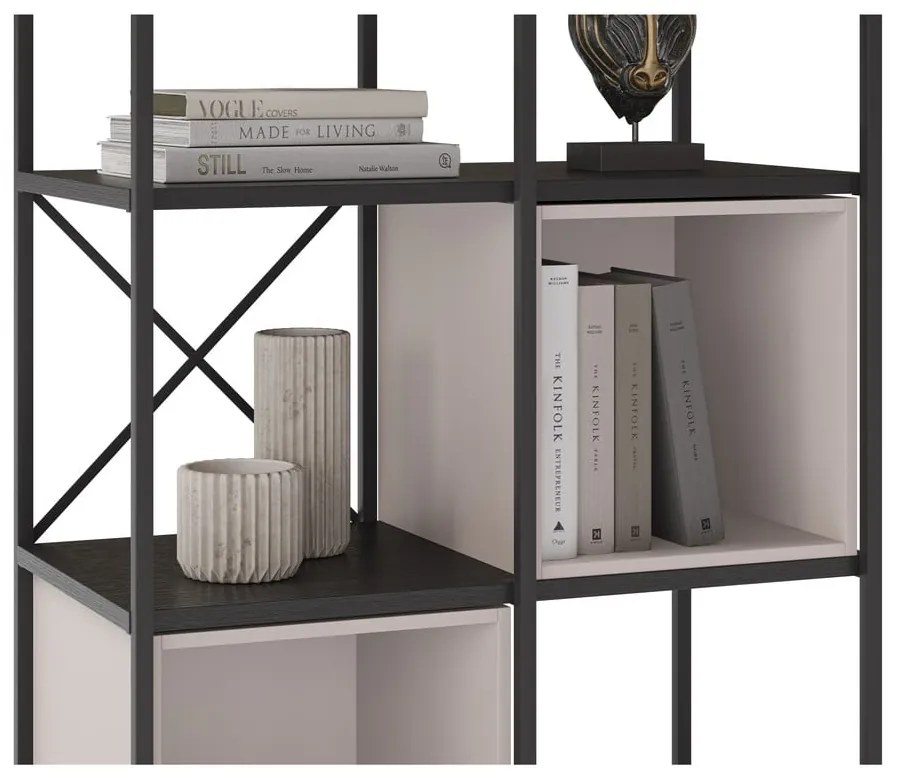 Fekete-krémszínű könyvespolc 71x179 cm Anya – Marckeric
