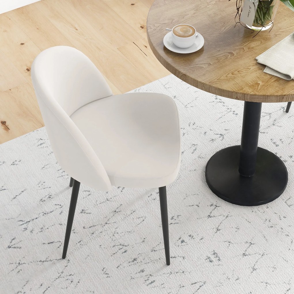 HOMCOM 2 db-os étkezőszék készlet skandináv konyhai szék, bársonyos kárpitozás, meredeken futó fém lábakkal, nappaliba és étkezőbe, krém | Aosom