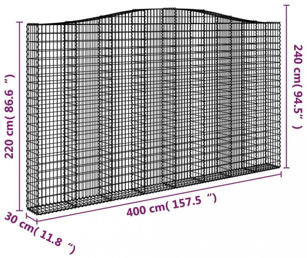 íves horganyzott vas gabion kosár 400x30x220/240 cm