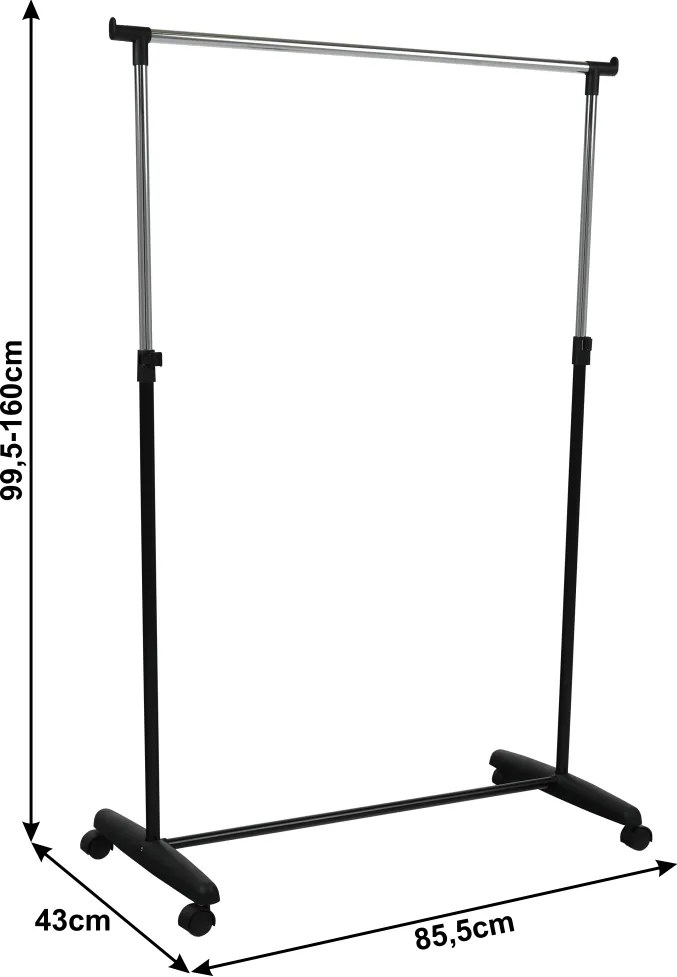 Görgős ruhaálvány, króm/fekete műanyag, SOREN