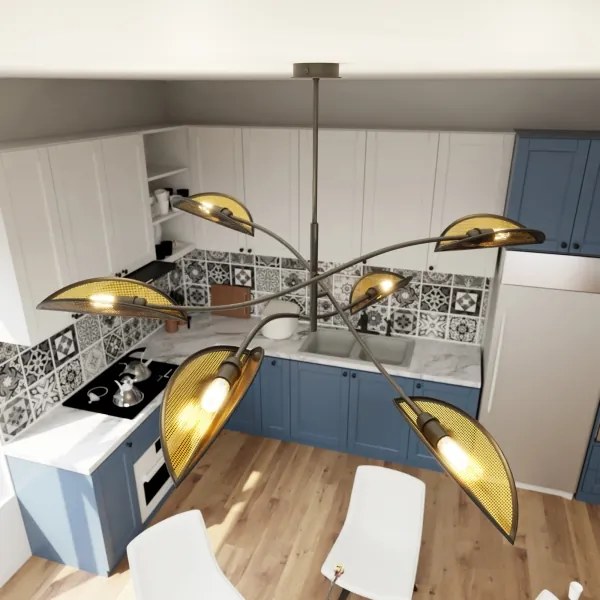 Csillár rúdon LOTUS 6xE14/10W/230V fekete/arany