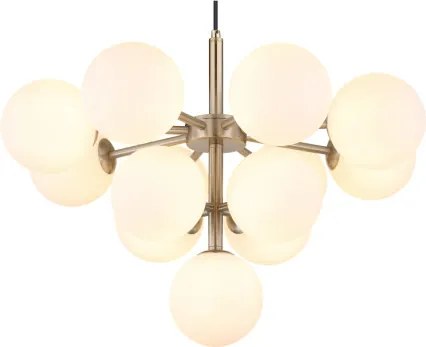 Globo 56143-13N Függeszték fém matt nikkel, fehér színű üveg gömbök, fekete textil kábel, ø: 560mm, M: 1200mm, 13x G9 LED 5W 230V izzók nélkül