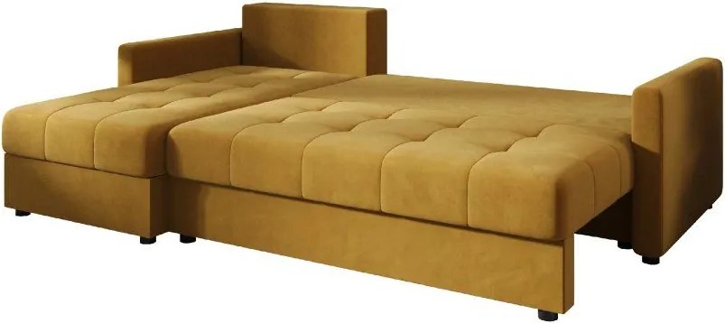 VENORIA L alakú kihúzható sarokkanapé, 220x143 cm, mustársárga + 2 párna INGYEN
