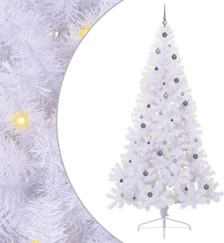 vidaXL Mű karácsonyfa 300 LED-del állvánnyal Fehér 240 cm PVC és Acél