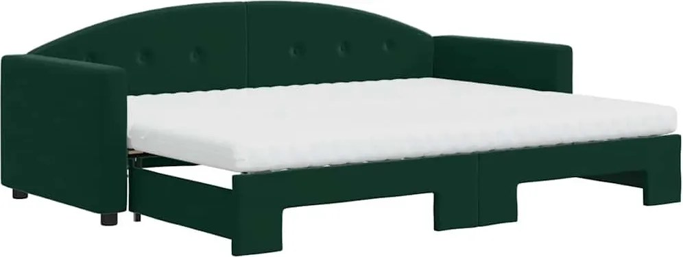 vidaXL sötétzöld kihúzható bársony heverő matraccal 80 x 200 cm