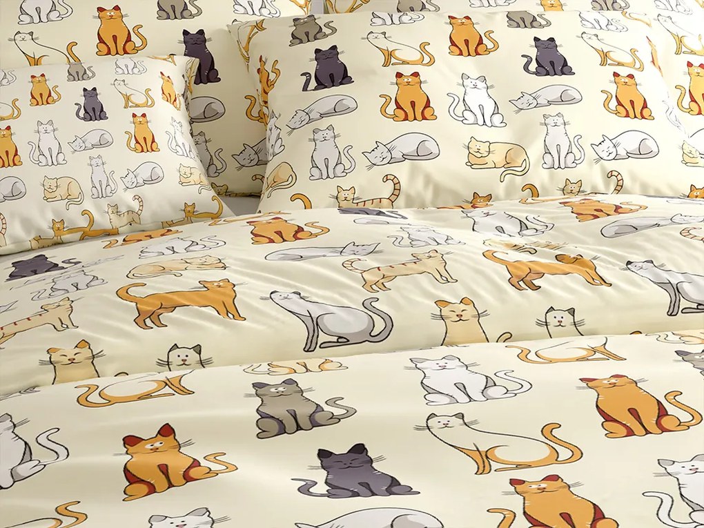 Poliészterpamut ágyneműhuzat COLORED CATS POLY krémszínű Ágyneműhuzat mérete: 70 x 90 cm | 140 x 200 cm