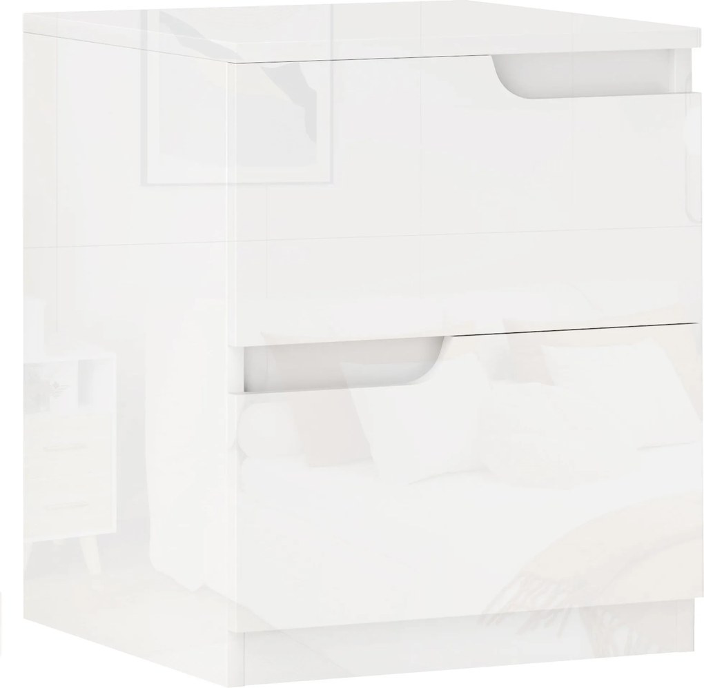 HOMCOM Éjjeli Szekrény 2 Fiókkal, Oldalsó Asztal a Nappaliba és Hálószobába, 40 x 40 x 48 cm, Fényes Fehér | Aosom