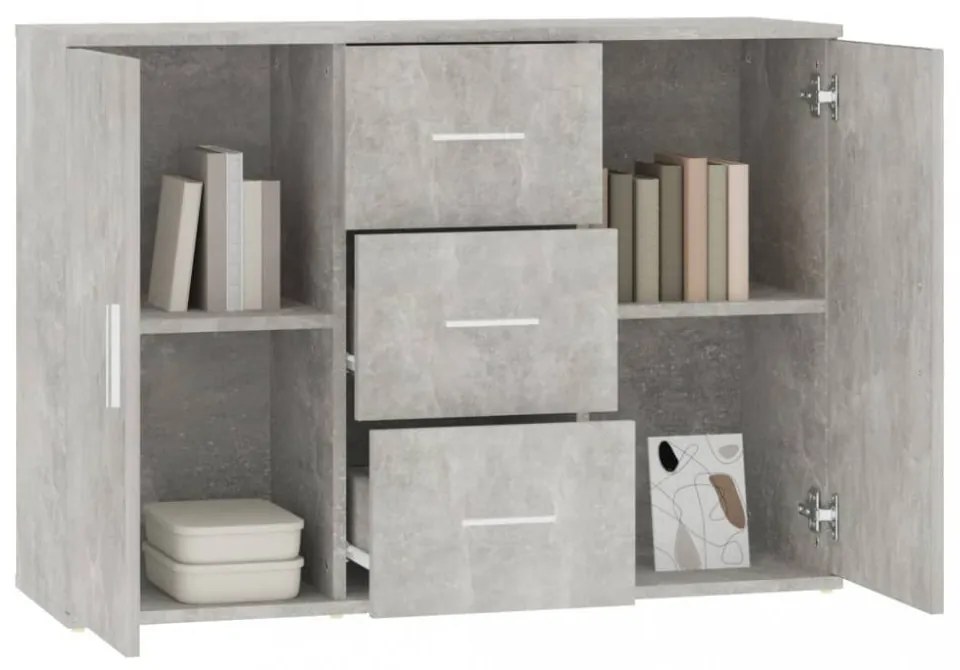 betonszürke szerelt fa tálalószekrény 91x29,5x65 cm