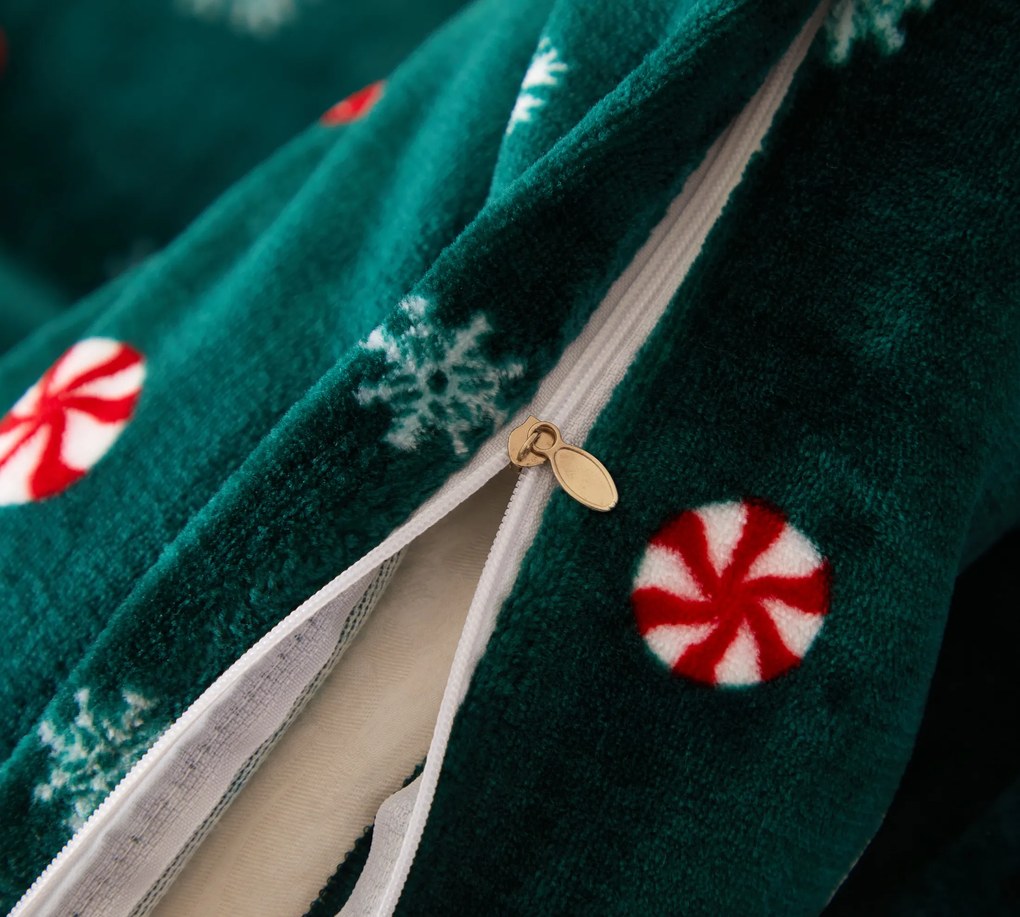 Mikroplüss ágyneműhuzat szett SNOWMAN AND GINGERBREAD zöld + mikroplüss lepedő SOFT 90x200 cm fehér, egyszemélyes ágyhoz