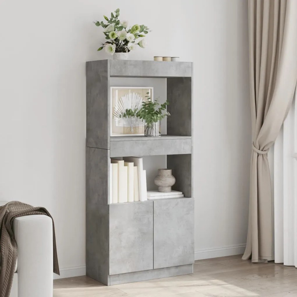 betonszürke szerelt fa magasszekrény 63 x 33 x 140 cm