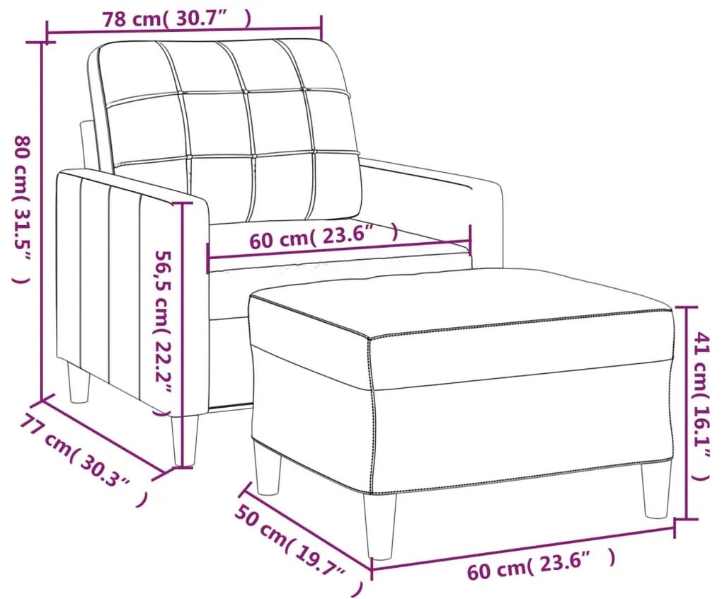 tópszínű szövet kanapéfotel lábtartóval 60 cm