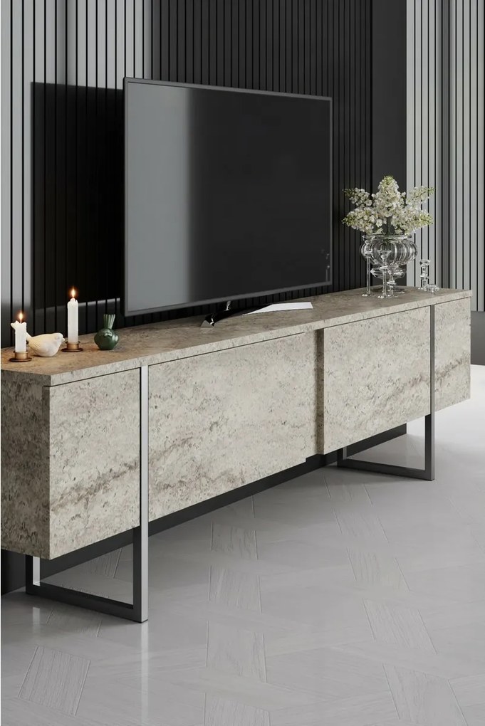 Luxe Travertine and Silver TV-állvány