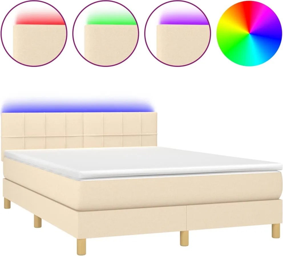 vidaXL krémszínű szövet rugós és LED-es ágy matraccal 140x190cm