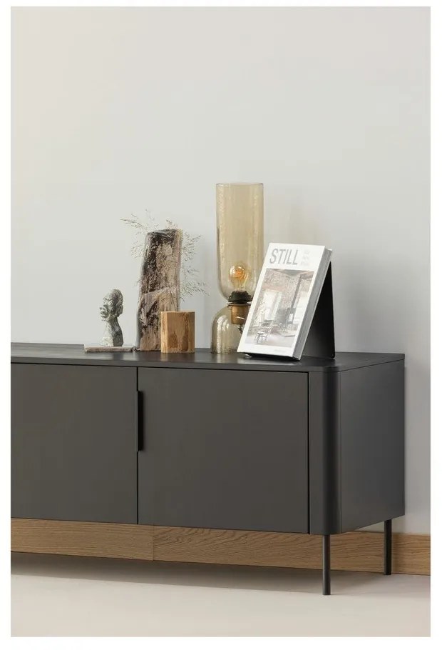 Matt fekete borovi fenyő TV-állvány 154x56x44 cm Gunnar – WOOOD