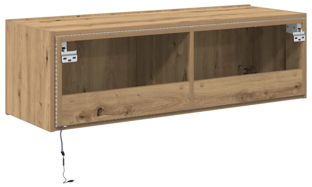 TV faliszekrény LED világítással, Kézműves tölgy 100x35x31 cm