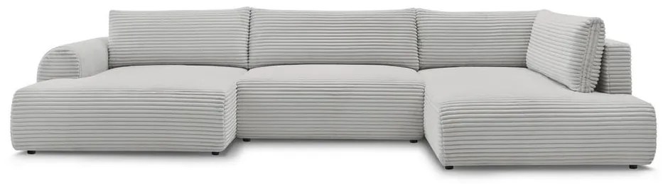 Világosszürke kordbársony kinyitható-tárolóhelyes sarokkanapé (jobb oldali-U alakú) Lucien – Bobochic Paris